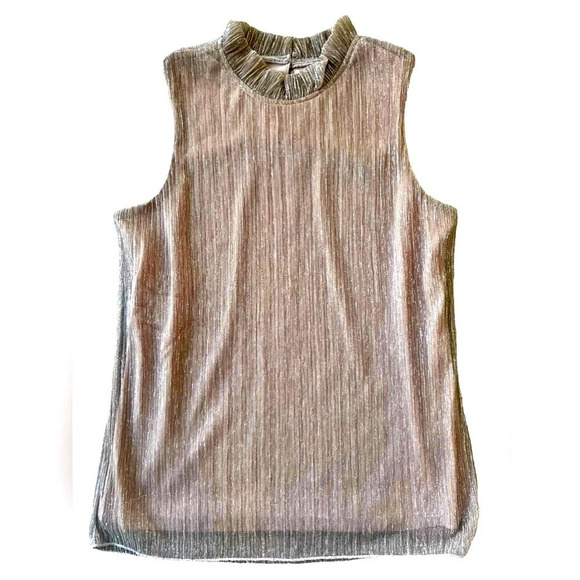 Adiva shimmery gold mock neck gauze blouse size small in like-new condition - Picture 2 of 3